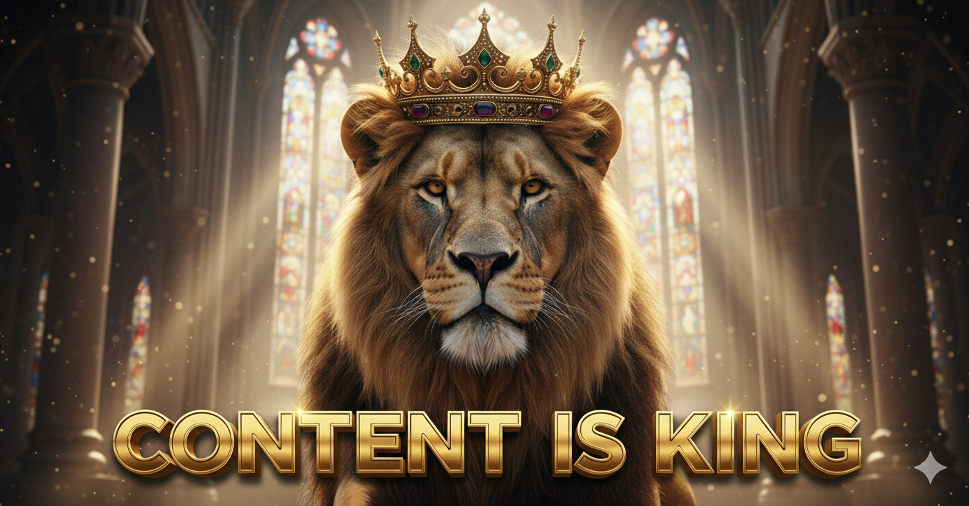 Content is king image showing a lion with a crown.